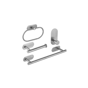 Kit Acessórios Banheiro Adesivo 4 Peças Prata Fosco