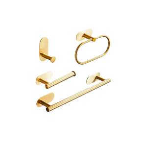 Kit Acessórios Banheiro Adesivo 4 Pelas Dourado