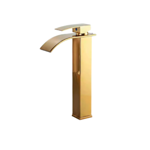 Torneira de Bancada Banheiro Cuba Alta Cascata Curvada Dourado