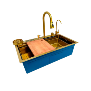 Torneira e Cuba Inteligente com Acessórios Dourado