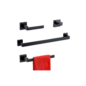 Kit Acessórios Banheiro Lavabo Quadrado 4 Peças Preto