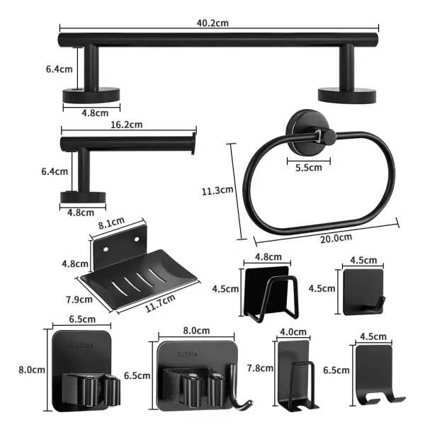 Kit Acessórios Banheiro Toalheiros 15 Peças Preto - Image 2